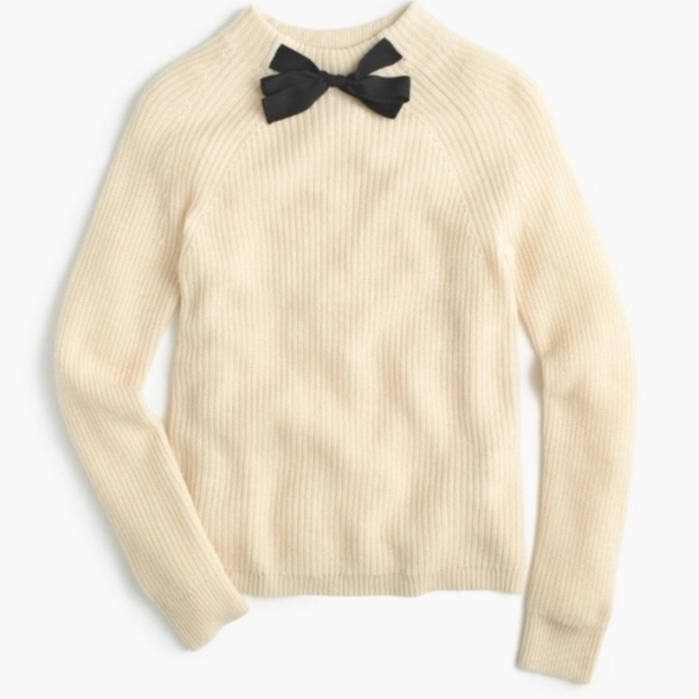 J. Crew Gayle Cream Sweater with Black Bow Accent